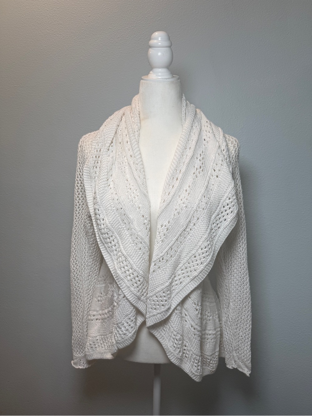 Boston Proper Cream Open-Front Shawl Collar Knit Cardigan